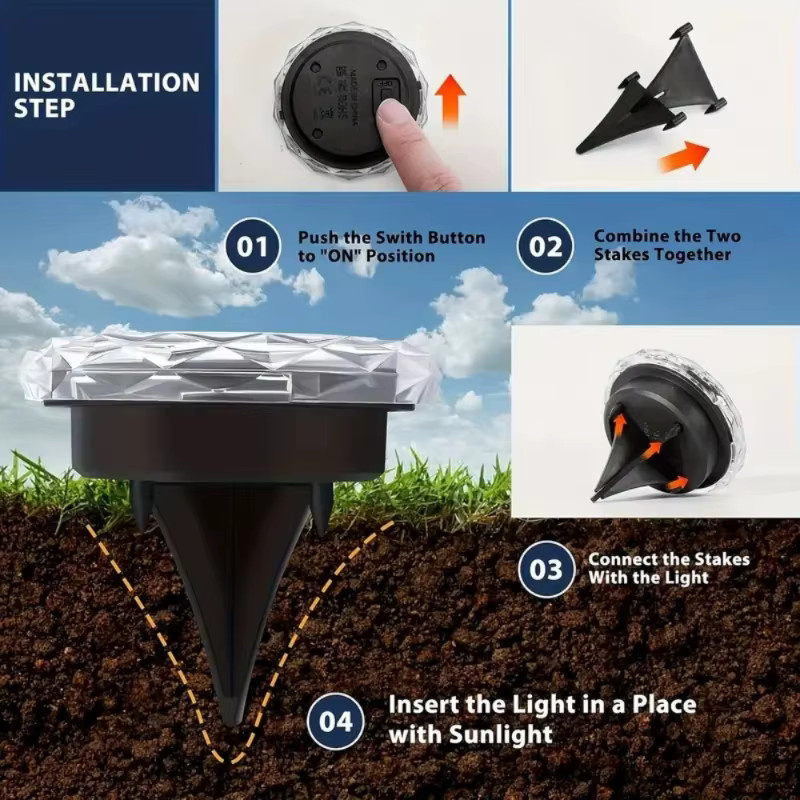 Leclstar Solar-Rasenleuchten für den Außenbereich mit 8 LEDs, wasserdichte Solar-Untergrundlampe in Warmweiß für Garten und Wege - Bild 4
