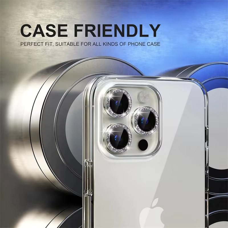 Diamant Metall Kameraobjektivschutz für iPhone 11 12 13 14 15 Pro Max Mini und Plus in Silber und Purple - Bild 3