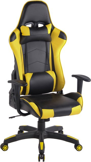 TPFLiving Gaming Bürostuhl Mirage in Schwarz/Gelb aus Kunstleder mit Kopfstütze und Armlehnen - Bild 1