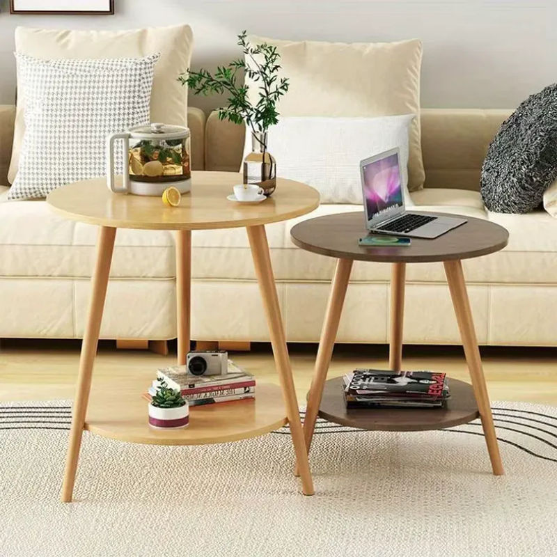 LIUSHADUOLA Nordischer 2-stöckiger Beistelltisch aus Holz, runder Couchtisch in Braun und Schwarz mit 3 Beinen für Wohnzimmer, Schlafzimmer und Balkon - Bild 2
