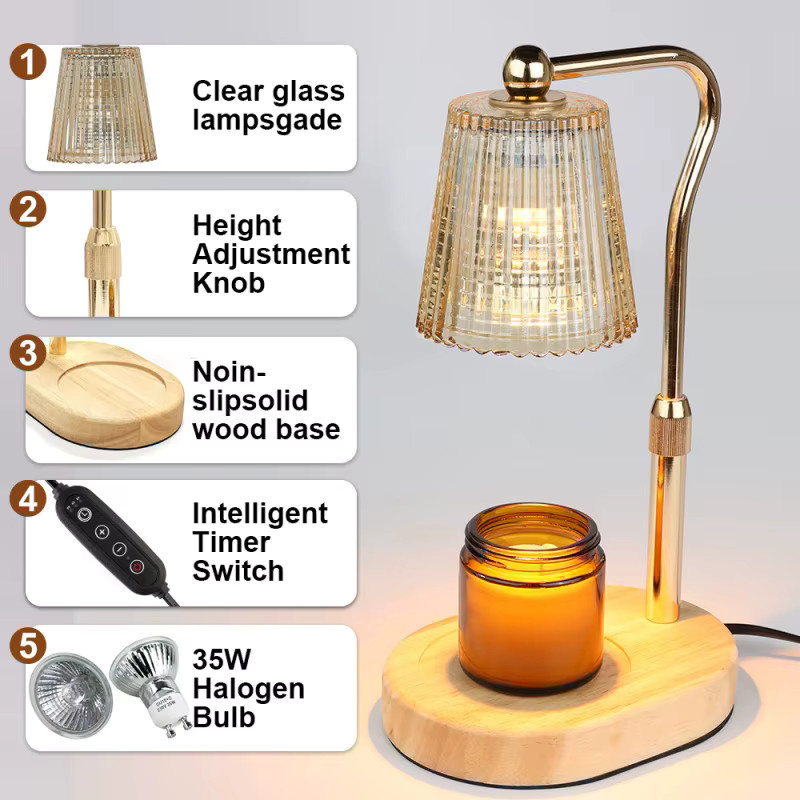 RUNTOIN Kerzenwärmer-Lampe mit Dimmer und Timer in Gold/Messing mit transparentem Glaszylinder und warmweißem Licht - Bild 2