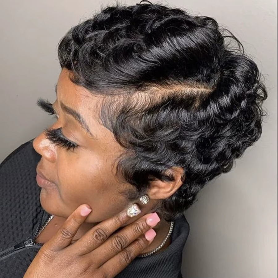 Tomiyaa Bob-Perücke Pixie-Cut, Schokoladenbraun, Lockig, Damen - Bild 7