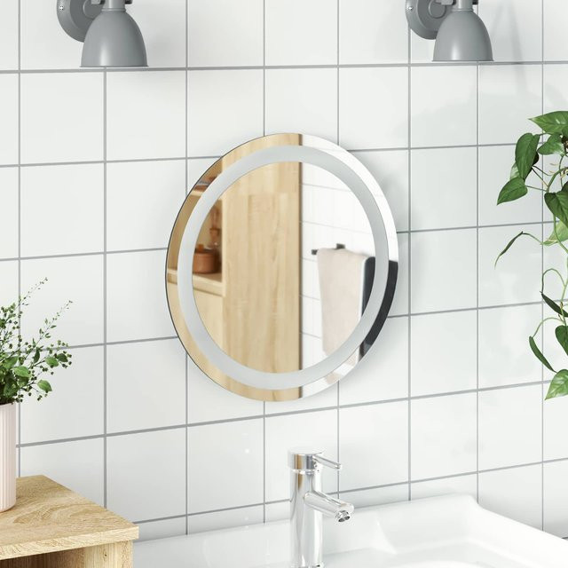 LED Badezimmerspiegel Yiwydaa rund aus gehärtetem Glas in Transparent, Durchmesser: 40 cm - Bild 1