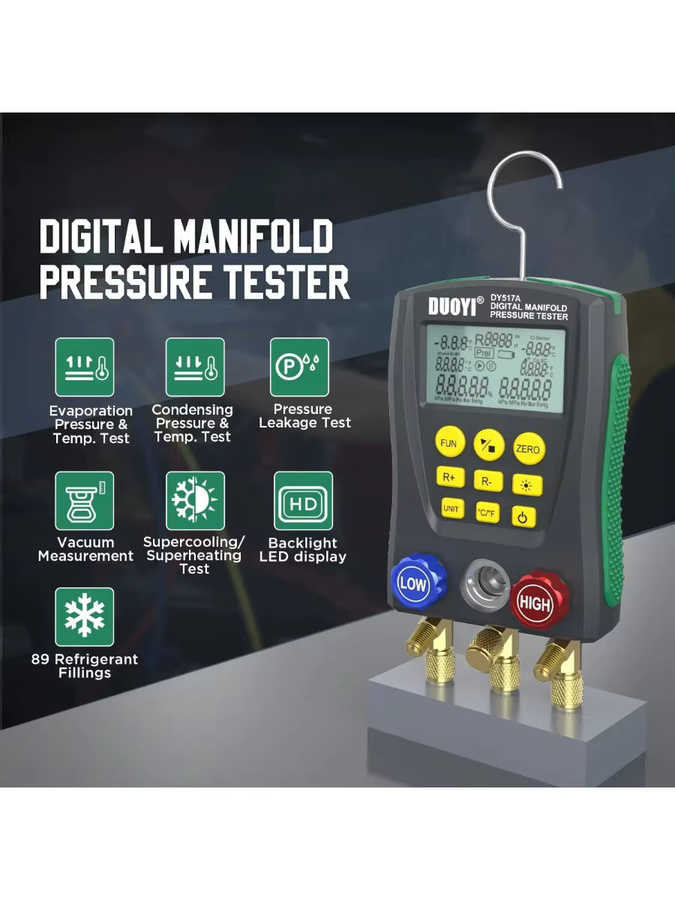DY517 Kältesystem-Tester Digitales Vakuum- und Druckmanometer mit Temperaturanzeige und Ventilwerkzeug Kühlsystem-Kit - Bild 5