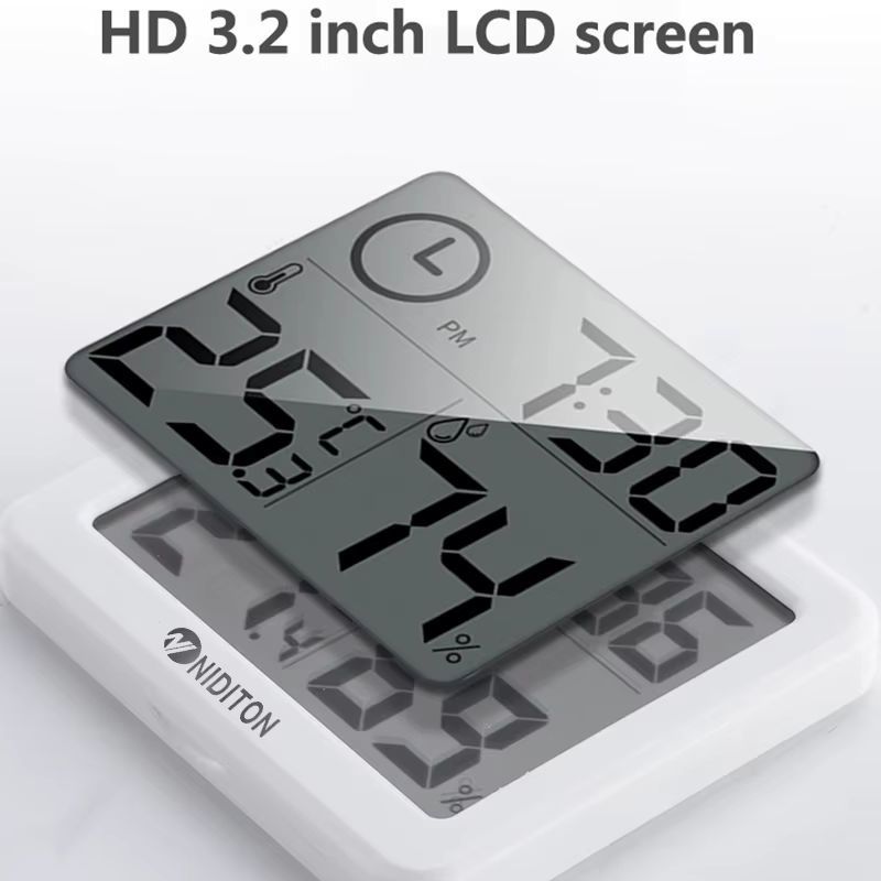 Niditon Digitale Schreibtisch- und Wanduhr mit Thermometer und Hygrometer in Weiß - Bild 5