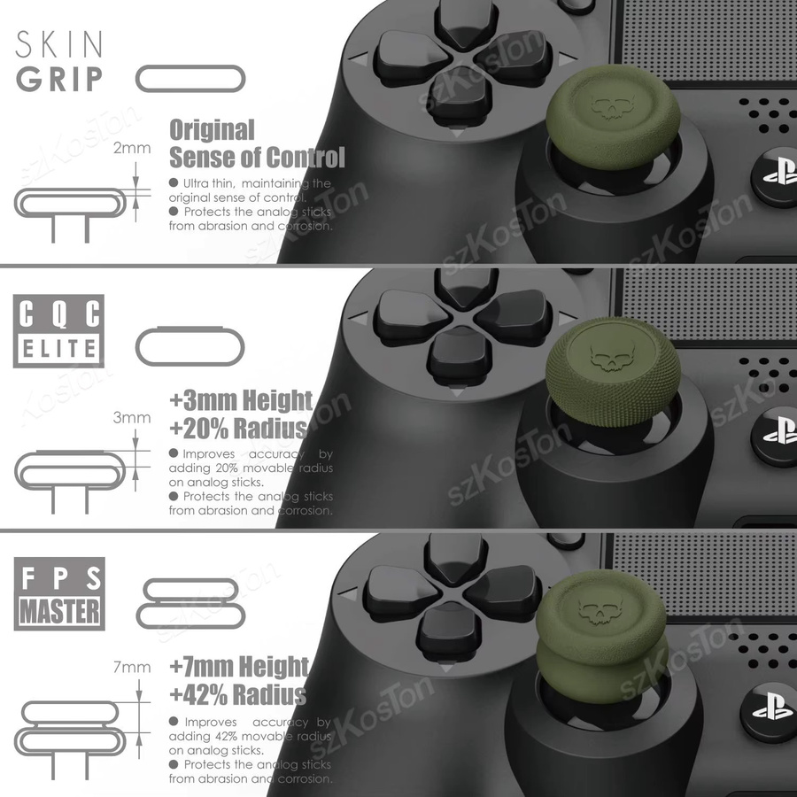 SZKOSTON 6er Set Daumen Griffe Kappen für Nintendo Switch Pro, PS5 und PS4 Controller, Joystick Abdeckung Gaming Zubehör in Schwarz, Weiß und Grün - Bild 4