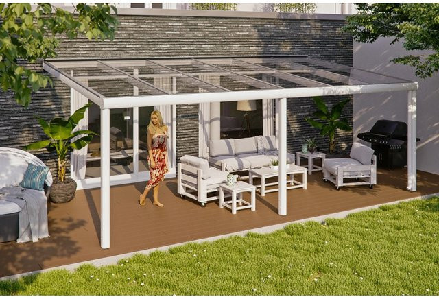 Skan Holz Terrassenüberdachung Monza aus Aluminium in Weiß mit Verbund-Sicherheits-Glas, B/T/H: 648 x 307 cm - Bild 1