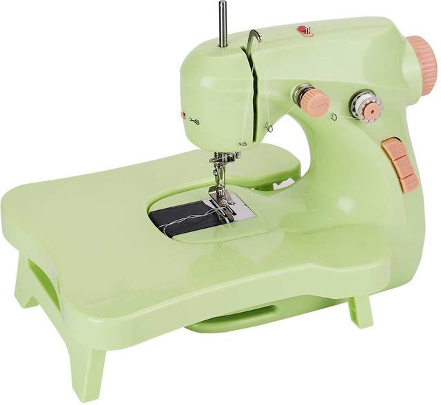 Mini Nähmaschine für den Haushalt in Grün mit Nachtlicht, Fußpedal und Knopfleiste - Bild 1
