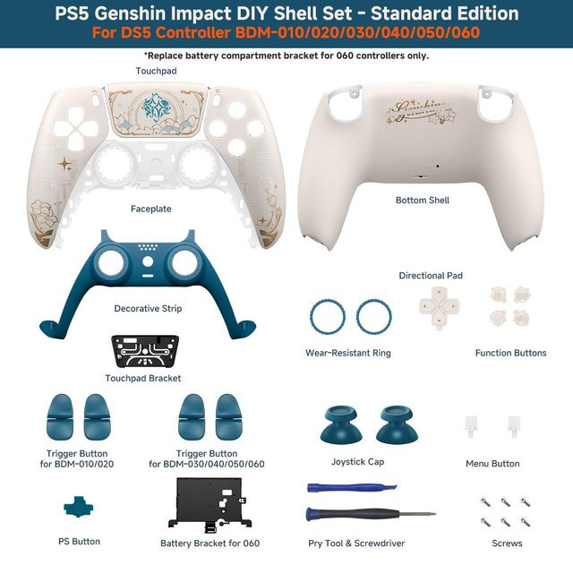 Komplettes Schalen-Modifikationszubehör Set für Sony PlayStation DS5 Controller, kompatibel mit BDM-010 020 030 040 050 060, Multicolor - Bild 1