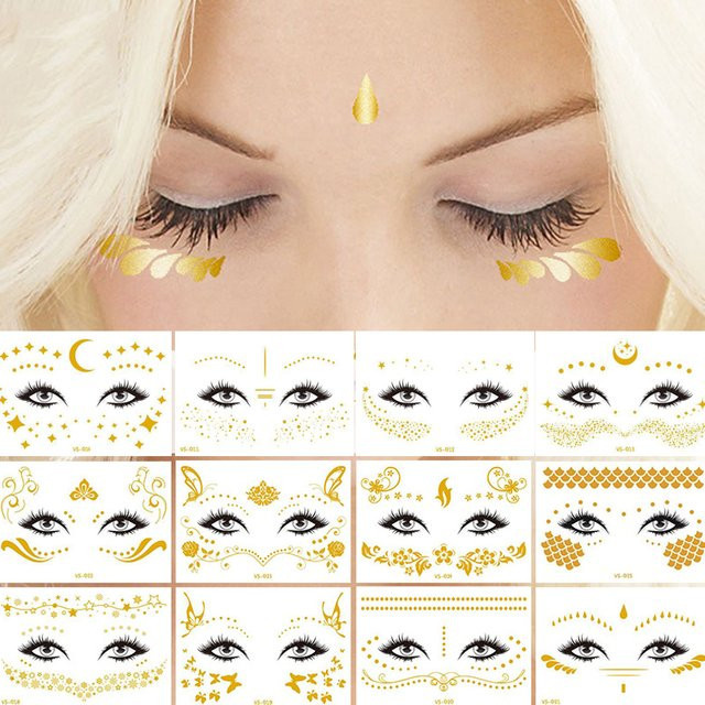 Glitzer-Aufkleber Gesichtstattoo, Gold, Glänzend, Kinder - Bild 1