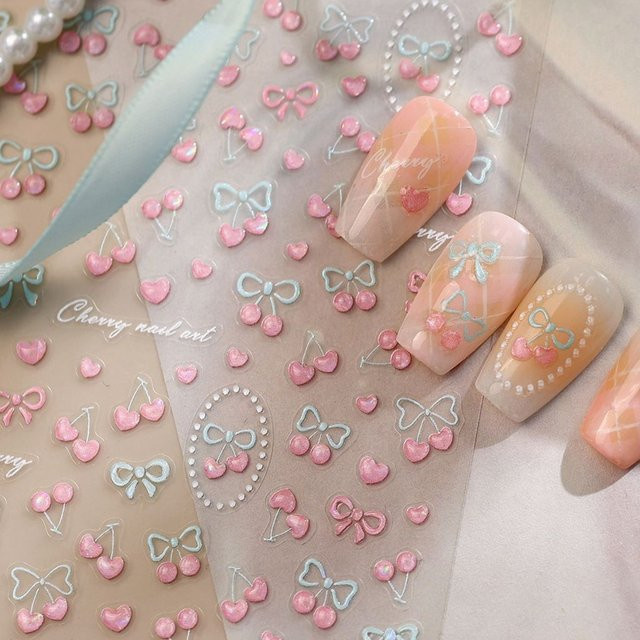 NAILFYOU Nagelkunst-Aufkleber, Kirsch-Schleifen, Perlen, Schimmernd - Bild 1