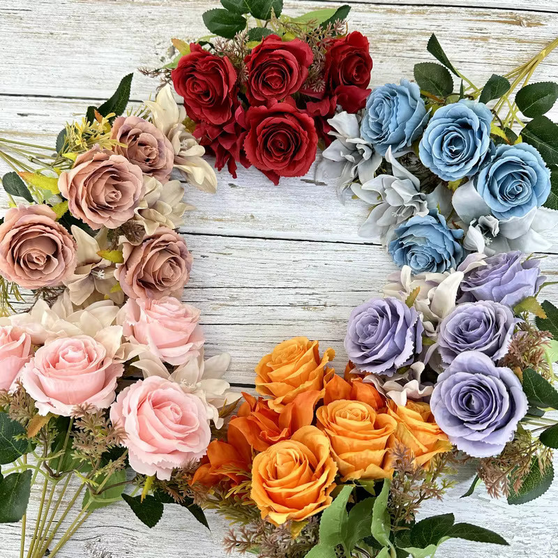 7-teiliger künstlicher Blumenstrauß aus Textil mit Lilien und Rosen von NANDI in Multicolour für deine Hochzeits-, Heim- oder Tischdekoration - Bild 4