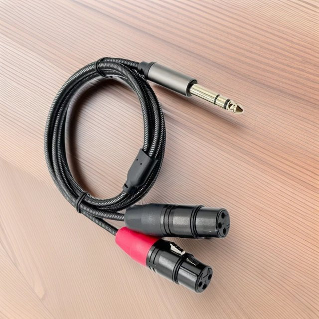 Audiokabel Y-Splitter mit 1/4 Zoll TRS 6,5mm Stereo-Stecker auf Dual-XLR-Buchse und XLR-Stecker, abgeschirmtes Kabel in Rot und Schwarz - Bild 1