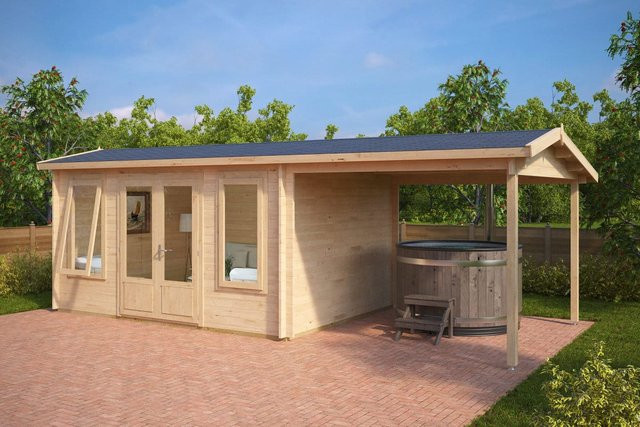 Modernes Gartenhaus Eva mit Vordach aus Holz, 7 x 3 m - Bild 1