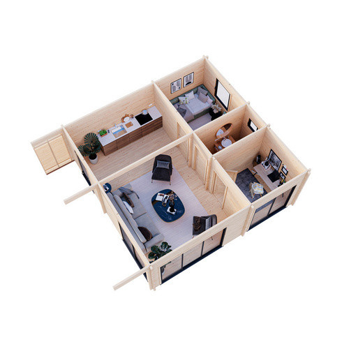 Palmako Gartenhaus Cecilia aus Fichte in Blockbohlenbauweise mit Pultdach und modernem Design, Farbe: natur, B/T: 674 x 674 cm - Bild 3