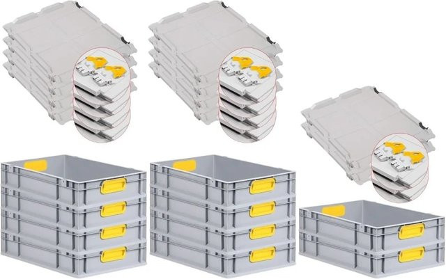 PROREGAL Spar Set 10x Eurobox Nextgen Color mit Scharnierdeckel und Schiebeschnappverschlüssen, Farbe: Gelb, H x B x T: 12 x 40 x 60 cm - Bild 1