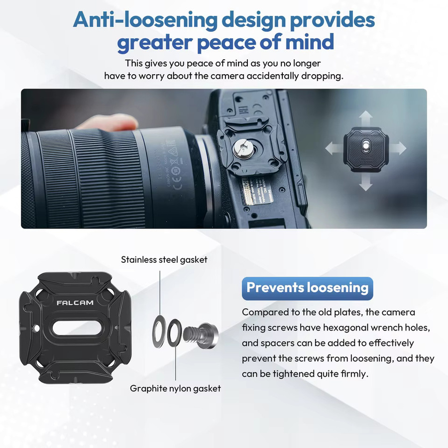 Falcam F38 V2 Universeller Schultergurt Schnellwechselplatte in Schwarz mit Arca Swiss Kompatibilität für DSLR-Kameras, Stativ und Slider Mount Adapter - Bild 4