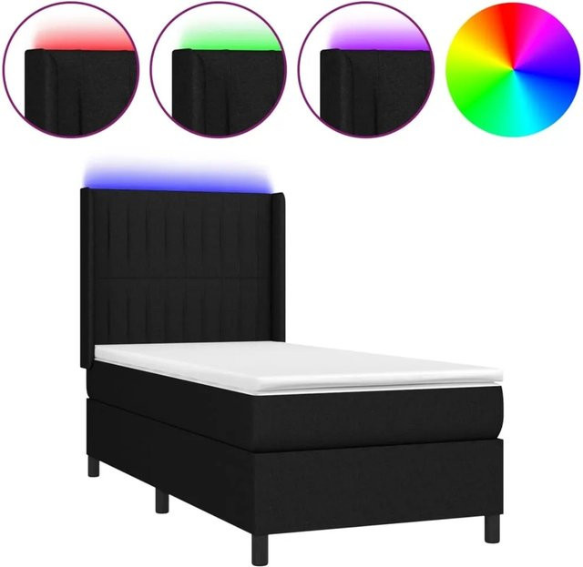 vidaXL Boxspringbett mit Matratze und LED-Unterbettbeleuchtung in Schwarz, Hybrid-Design mit Taschenfederkern, B/T: 100 x 200 cm - Bild 1