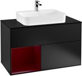 V&B Finion Waschtischunterschrank mit LED-Wandbeleuchtung, Wandmontage, Blau Matt, Breite: 100 cm - Bild 1