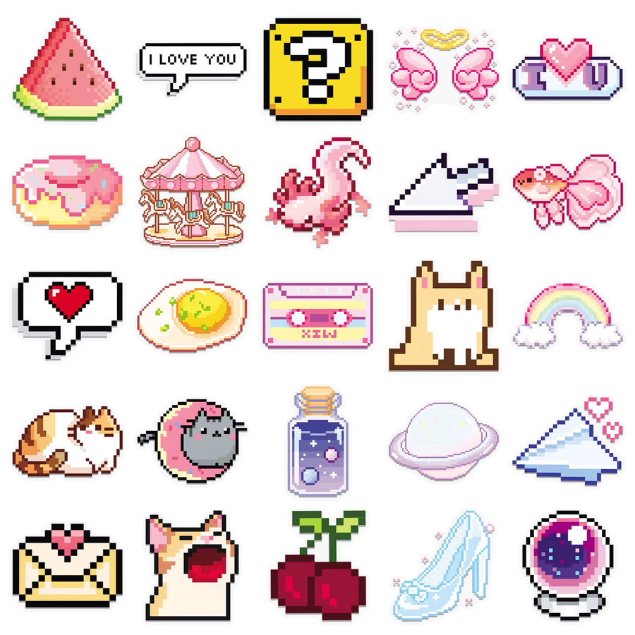 50 Stück wasserfeste Pixel-Spiel-Aufkleber im Kawaii-Mädchen-Katze-Design, bunt, ideal für Scrapbooking, Telefon und Skateboard - Bild 3