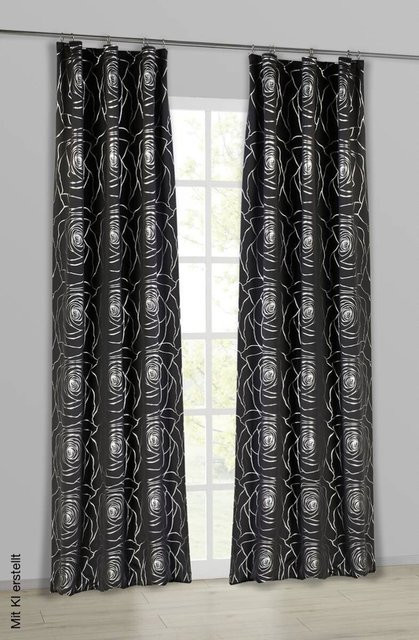 Home Essential Verdunklungsvorhang Roses in Schwarz, B/H: 140 x 245 cm - Bild 1