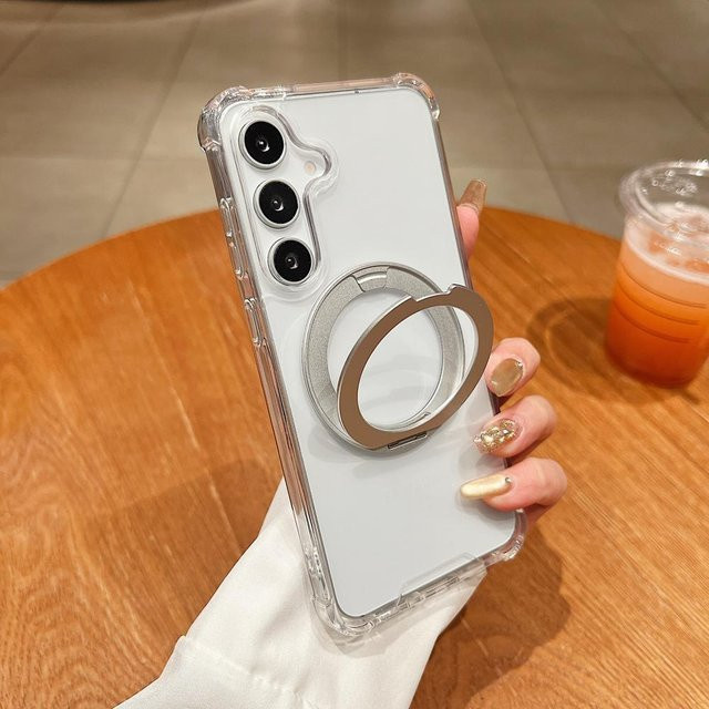Magnetische Schutzhülle mit 360 Grad drehbarer Halterung für Samsung Galaxy S25 S26 Ultra S24 S23 FE S22 Plus A15 A35 A55 in Transparent - Bild 1