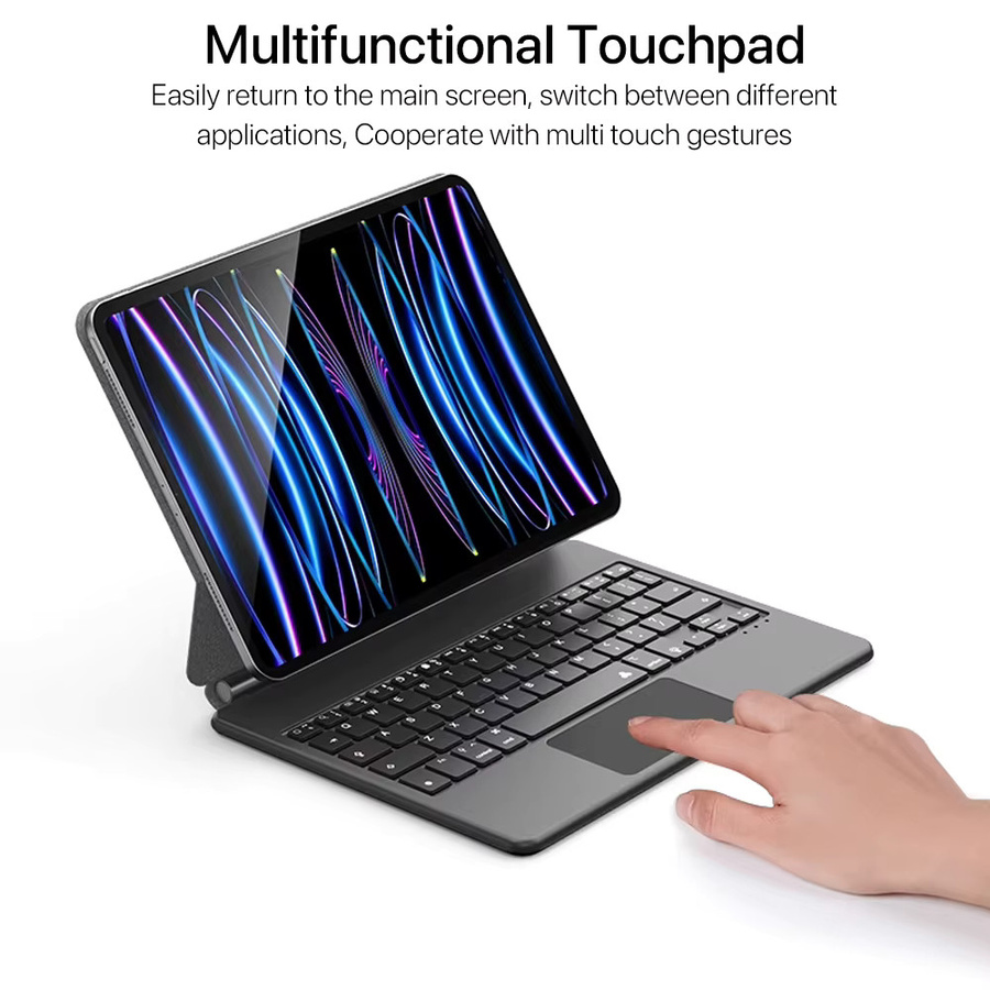 CASEPOKE Magische Bluetooth Tastaturhülle für iPad Air 4 5 und iPad Pro 11 und 12,9 Zoll, magnetisch mit Hintergrundbeleuchtung, Farbe: Schwarz - Bild 3