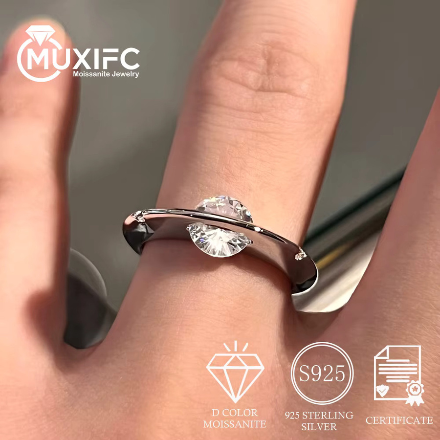 MUXIFC Moissanit-Ehering, 925 Silber, Unisex - Bild 2