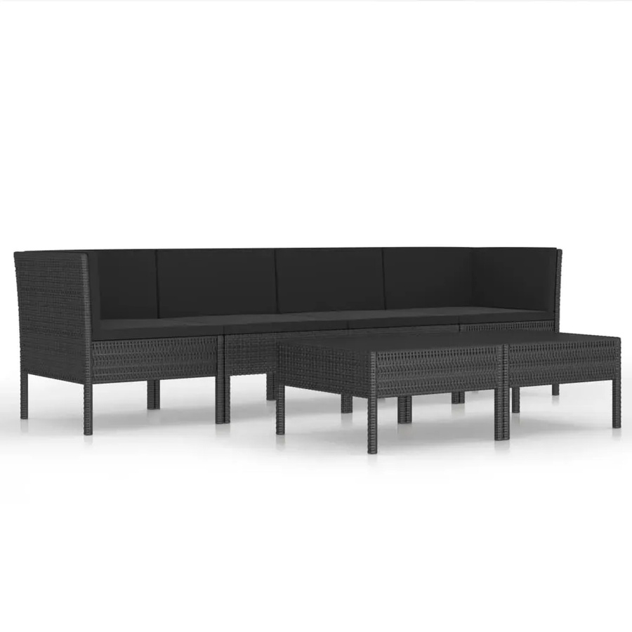 vidaXL 6-teiliges Garten-Lounge-Set aus Poly Rattan in Schwarz mit Auflagen und Couchtisch - Bild 2