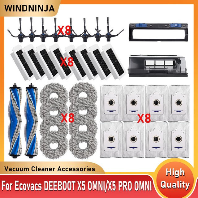WINDNINJA Zubehörset passend für ECOVACS DEEBOT X5 OMNI und X5 PRO OMNI mit Staubbehälter, Hauptbürste, Seitenbürste, Filter, Wischtuch und Staubbeuteln - Bild 1