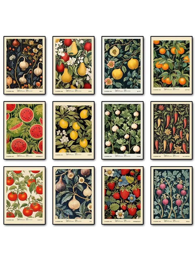 William Morris Retro Wandkunst Leinwanddruck mit Obst und Gemüse für dein Esszimmer - Bild 2
