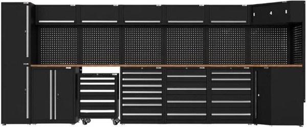 Galaflor Kombinierter Werkzeugschrank mit Werkzeugwand in Schwarz, B/T/H: 205,0 x 55,0 x 505,0 cm