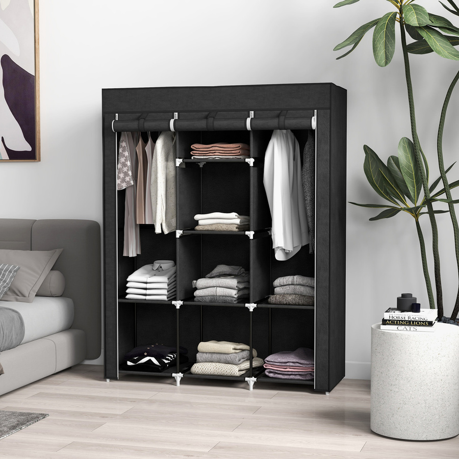 HOMCOM Stoffschrank mit Kleiderstange und 8 Ebenen in Hellgrau, platzsparender Faltschrank für Schlafzimmer und Flur, B/T/H: 125 x 43 x 162,5 cm - Bild 2
