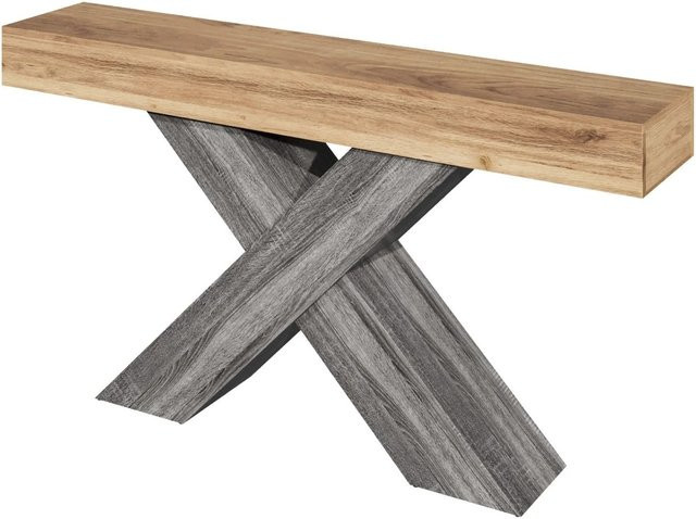 okwish Konsolentisch in Holzoptik Natur aus Spanplatte für Flur und Wohnzimmer B/T/H: 140 x 30 x 80 cm - Bild 1