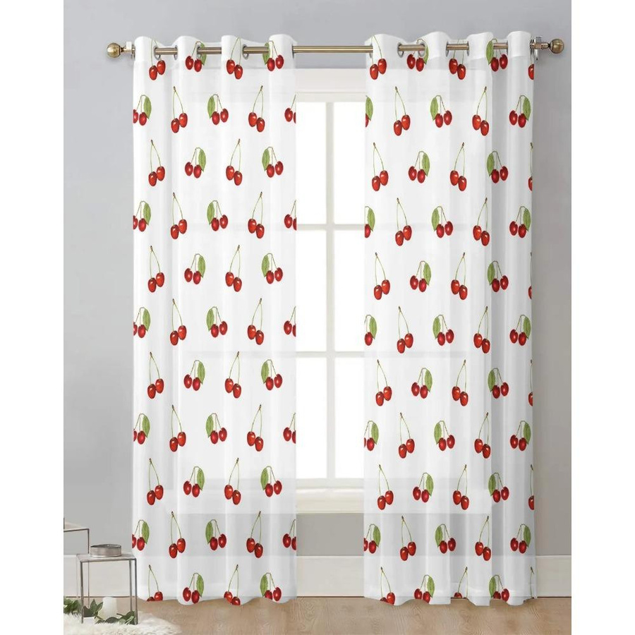 Yiran Furniture Kirschfrucht Retro-Vorhang aus Tüll und Organza, transparent, Breite: 135 cm, Höhe: 115 cm - Bild 2