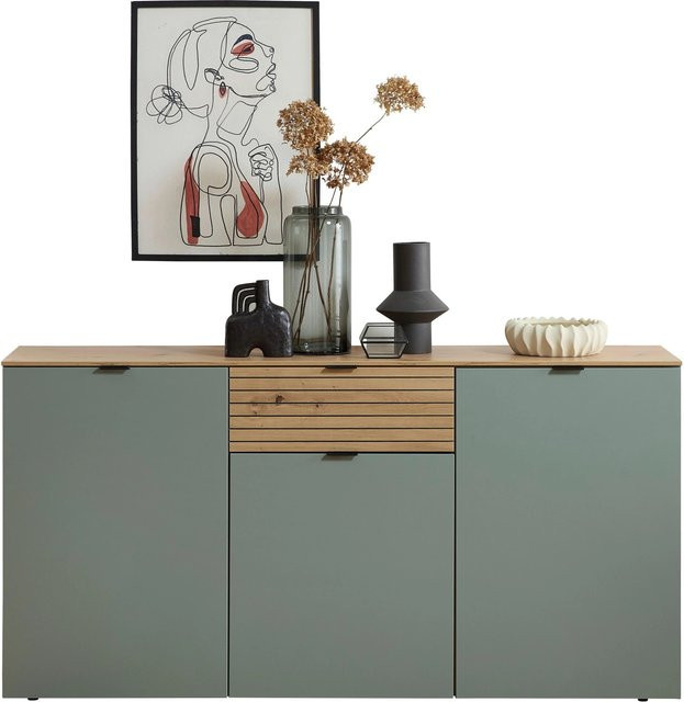 Premium Living Sideboard Memphis Modern in Grün und Eiche mit Soft-Close-Schubladen - Bild 1