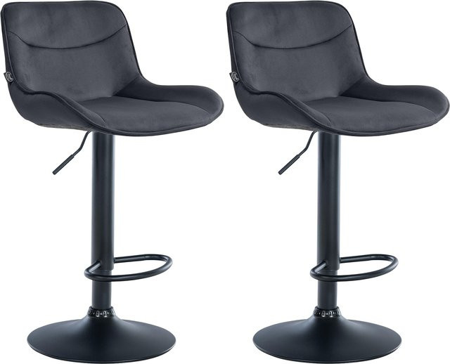 2er Set Barhocker Vonore aus Samt in Schwarz, höhenverstellbar mit Lehne, 360 Grad drehbar und Fußstütze, Metallgestell - Bild 1