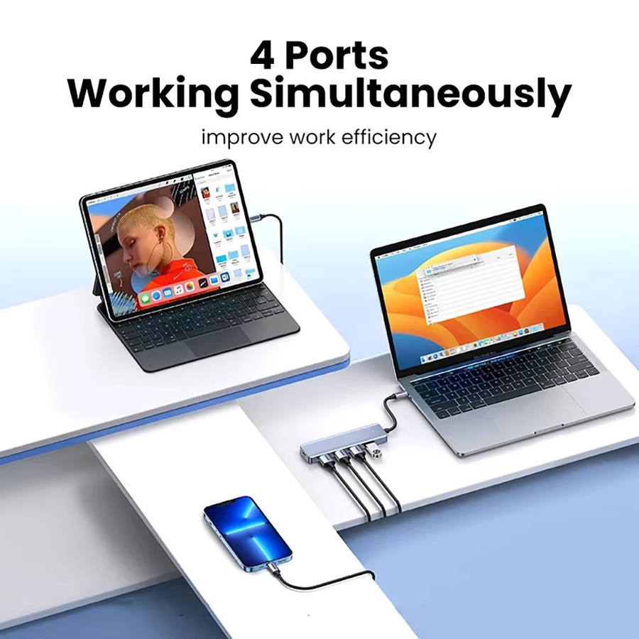 KEBIDUMEI USB-C Hub mit 4 Anschlüssen, USB Typ C zu USB 3.0 Splitter mit 5Gbps Hochgeschwindigkeit, OTG-Adapter für PC, Laptop und MacBook Pro - Bild 3