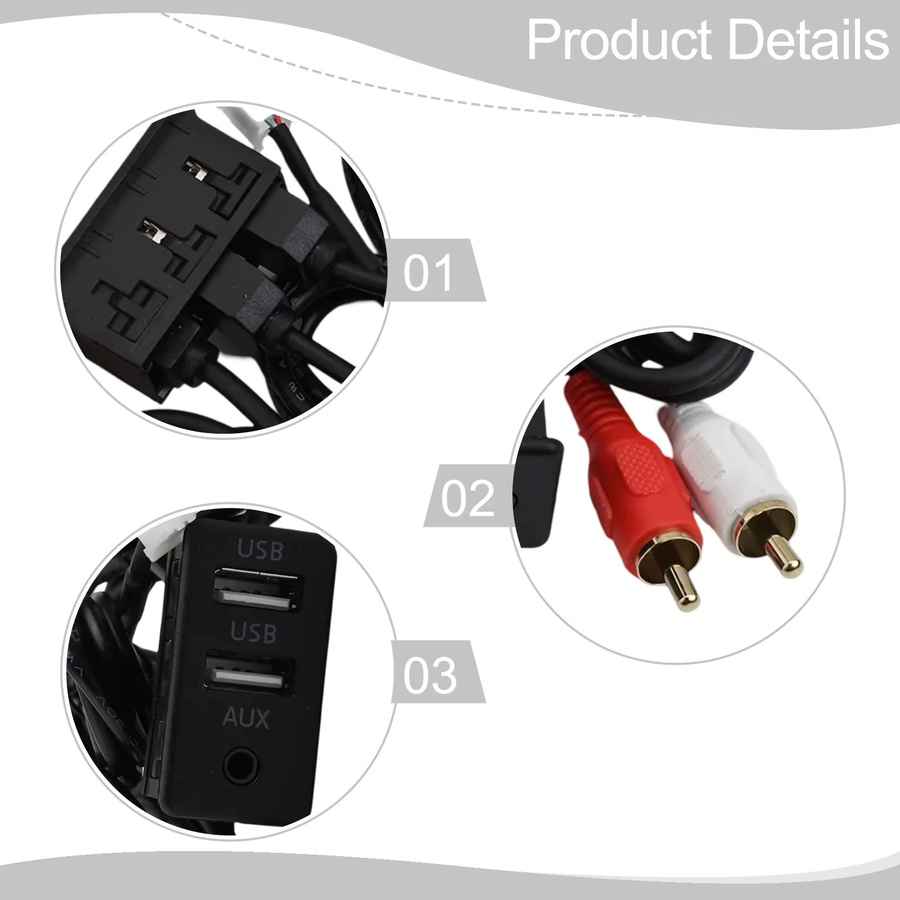 Auto Dash Mount USB und AUX Adapter Panel Interface Verlängerung mit 145 cm Kabel in Schwarz für Android Navigation und RCA Audio Eingang - Bild 4