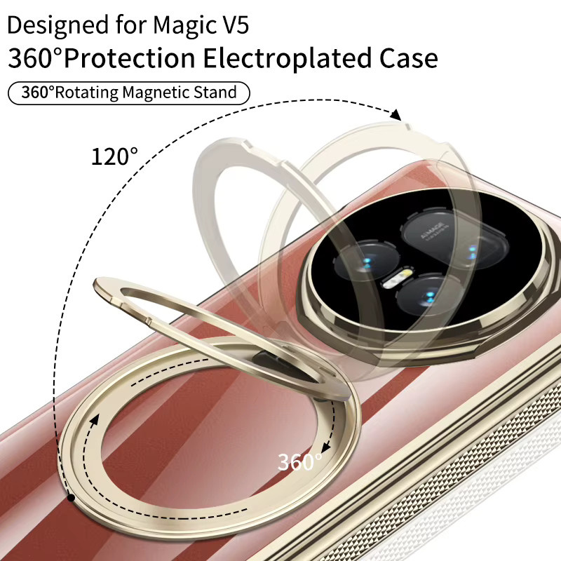 Honor Magic V5 Magsafe Hülle mit drehbarem Ringhalter und Klappscharnier, transparent, schwarz - Bild 5