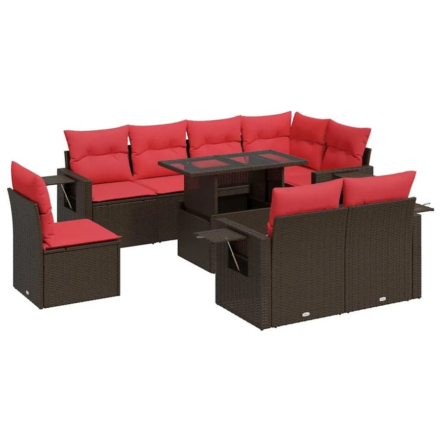 vidaXL 9-tlg. Garten-Sofagarnitur in L-Form aus braunem Poly-Rattan und Akazie mit Kissen und Armlehnen - Bild 2