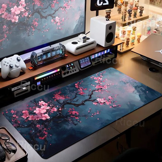 Riccu Mauspad Kirschblüten Landschaft Multicolour Rutschfeste Schreibtischmatte für Home Office und Gaming - Bild 1