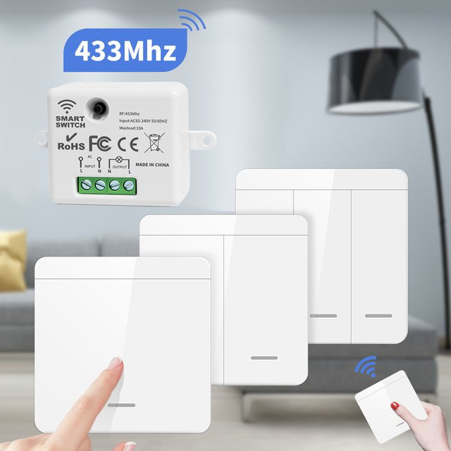 Drahtloser Licht-Wandschalter mit RF 433MHz Fernbedienung für Smart Beleuchtung und LED Lampen, Weiß - Bild 1