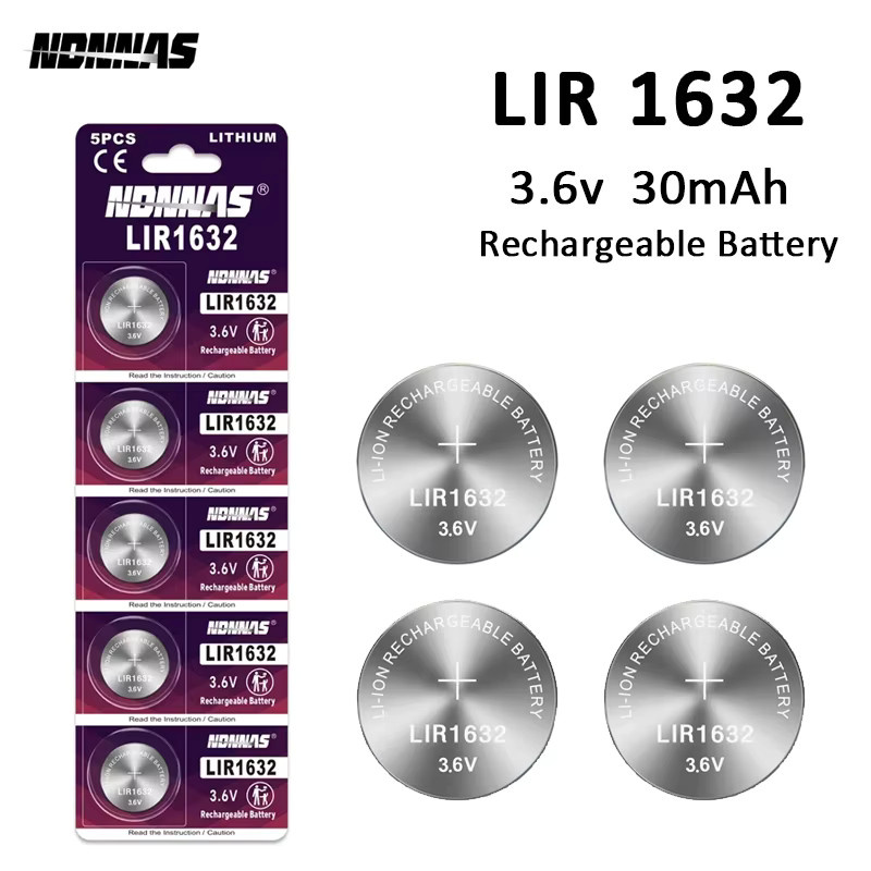 NDNNAS LIR1632 Lithium-Ionen Akku 3,6V Knopfzelle in Silber - Bild 2