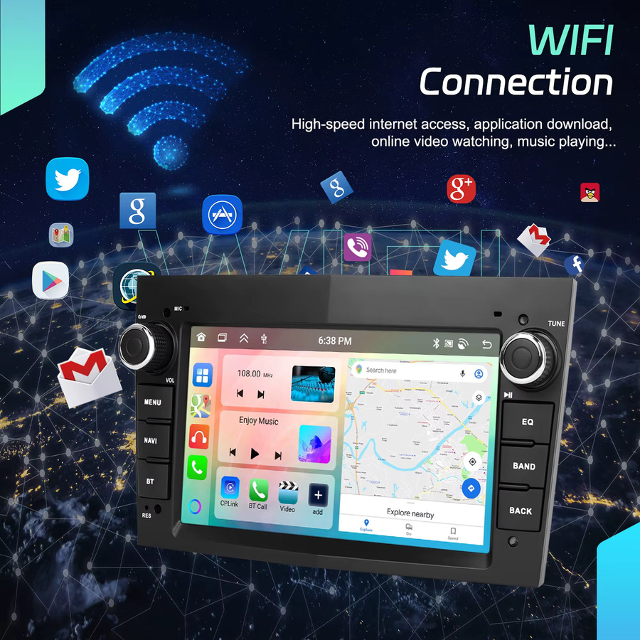 Podofo Android Autoradio mit 7 Zoll Display, 6GB RAM und 128GB Speicher, CarPlay und Android Auto, GPS, WiFi und Bluetooth, Schwarz, passend für Opel Astra Antara Vectra Corsa Zafira Meriva Vivaro Combo Signum Tigra Twin Top - Bild 5