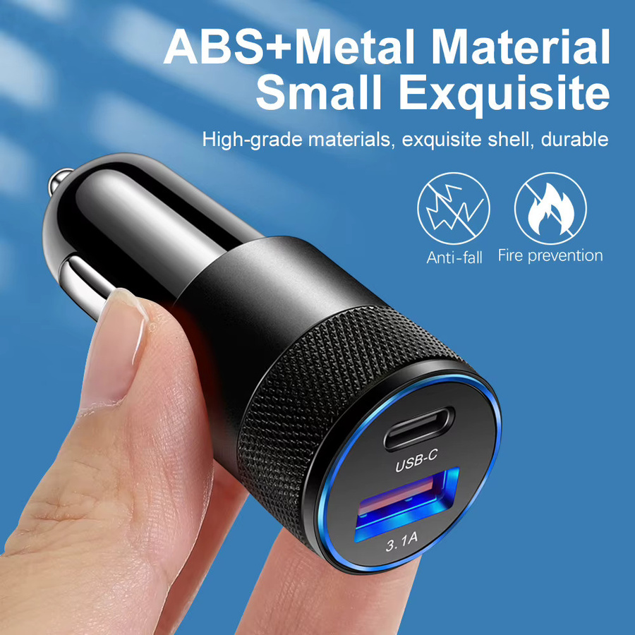 Schnelles USB Auto Ladegerät mit USB-C Anschluss und 3,1 A für iPhone, Samsung, Xiaomi und Huawei in Schwarz - Bild 3