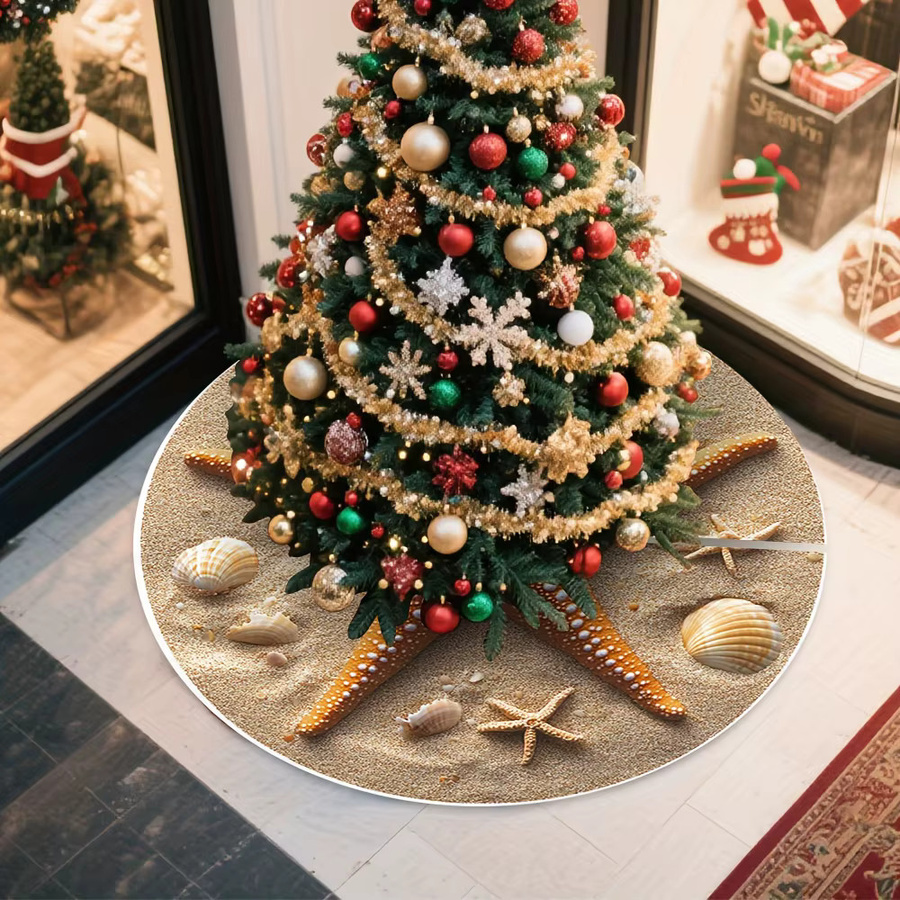 VIKAMA Weihnachtsbaumrock mit maritimem Strandmotiv, Seestern- und Muschel-Design sowie sandiger Textur für deine Weihnachtsdekoration - Bild 5