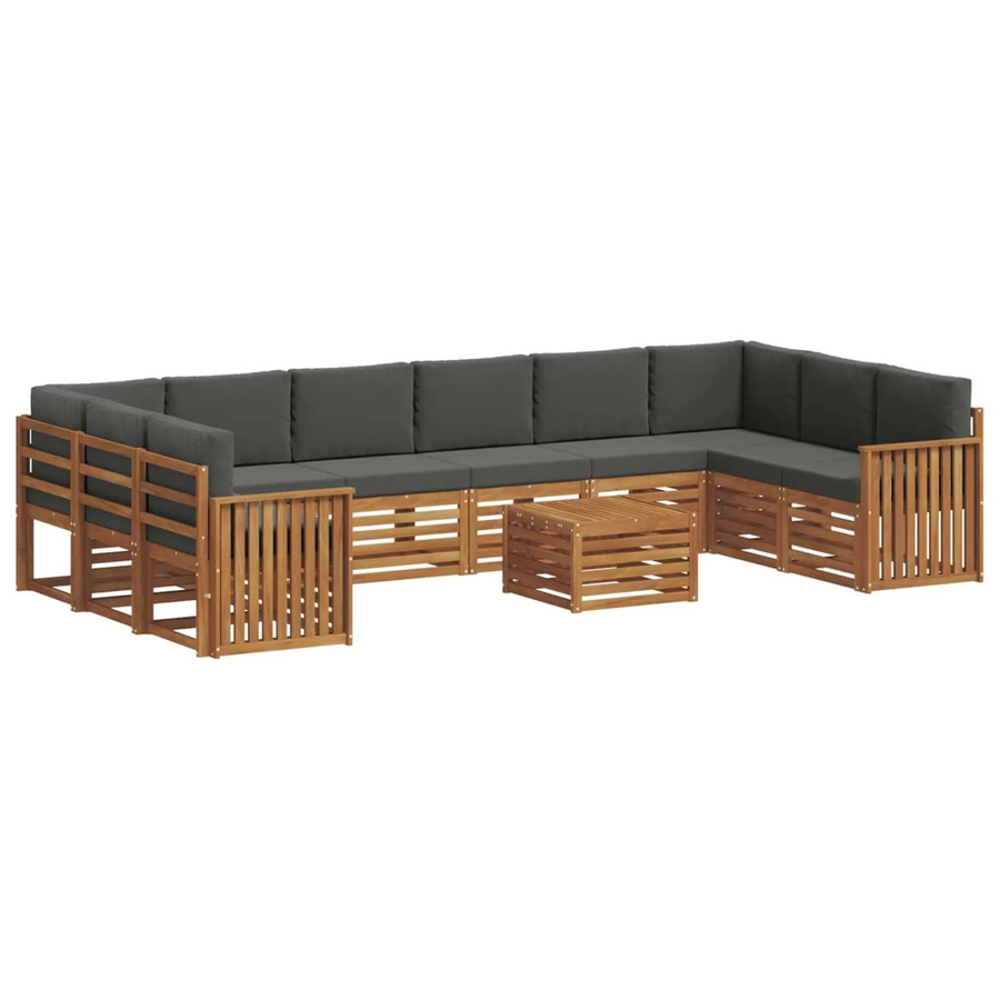 vidaXL Sofagarnitur 11-teilig L-Form aus Massivholz Akazie in Natur und Anthrazit mit Polsterung und Kissen - Bild 2