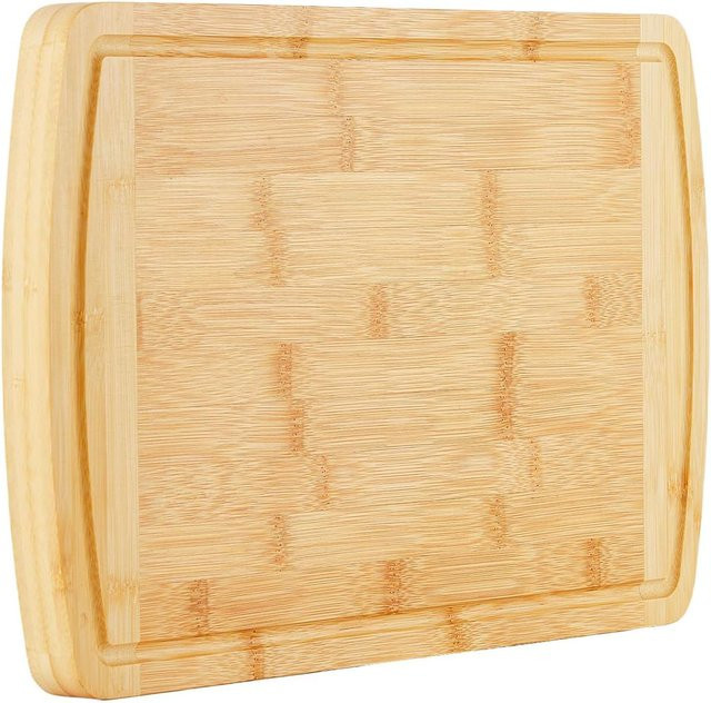 HiMISS Charcuterie Bambus-Schneidebrett in Braun mit Saftrille und Griffen, B: 40 cm, H: 28 cm, T: 2,54 cm - Bild 1