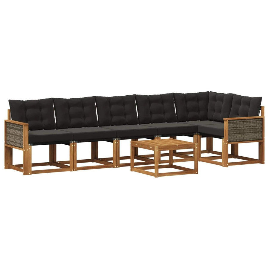 vidaXL Outdoor-Sofagarnitur L-Form aus Akazienholz mit Textilene und Kissen, Schwarz und Braun - Bild 2